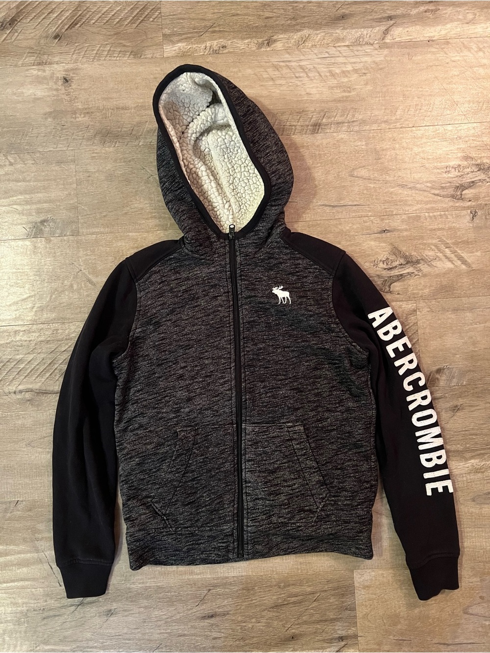 Abercrombie Kids Hoodie Sweatshirt Kids 13/14 Navy Full Zip Sherpa Lined Fleece